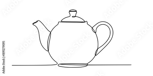 One continuous line of a classic teapot. Line art of a teapot with a lid. 