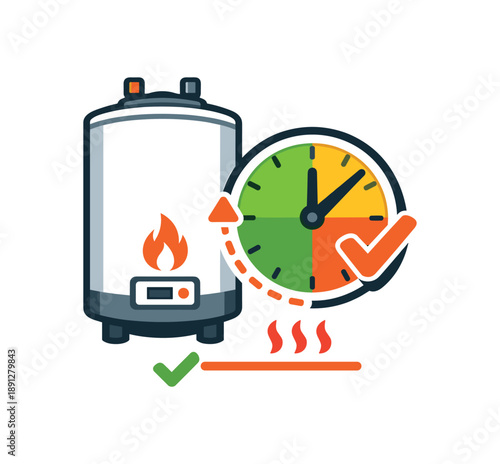 full color flat icon water heater timer clock icon heating only when needed