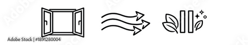 black and white outline window open line airflow arrows fresh air pause