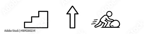 black and white outline stairs step icon arrow up small effort
