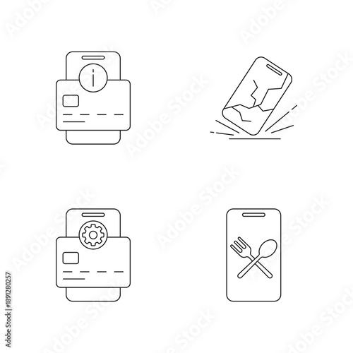 Mobile commerce and service app linear icons