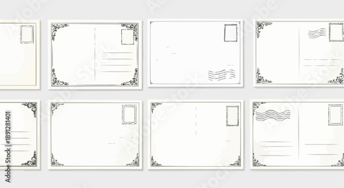 Collection of blank vintage postcards with ornate borders and stamps
