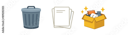 full color flat trash can cool gray paper off white declutter spark