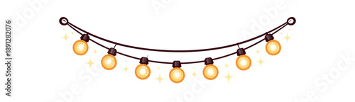full color flat icon string lights with warm bulbs draped gentle arc cozy party lighting