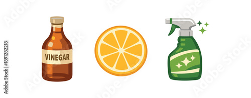 full color flat vinegar bottle amber citrus slice cleaner icon green