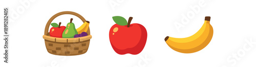 full color flat fruit basket tan red pear green banana