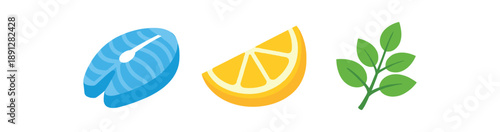 full color flat fish fillet light blue lemon herb green