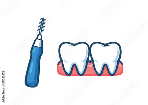 full color flat icon interdental brush with slim bristles and tiny tooth icon