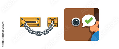 full color flat icon front door chain lock and peephole safe answering practice