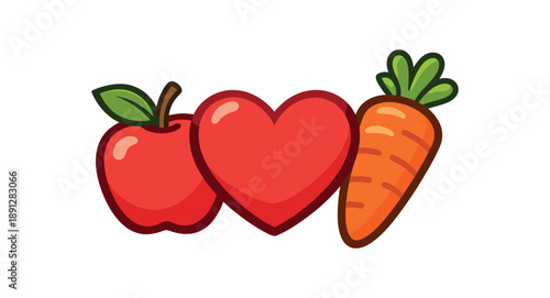 full color flat icon and carrot next to heart nutritious food choice