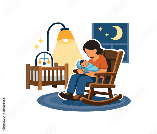 colored flat icon vector illustration isolated on white background dim lamp and rocking chair parent rocking baby evening calm