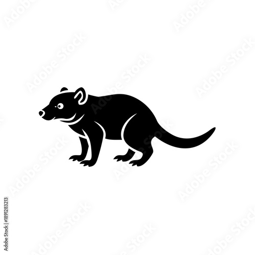 Minimalist black Tasmanian devil standing profile, wildlife logo icon.