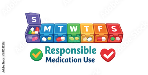 full color flat icon pill organizer box labeled days responsible medication use