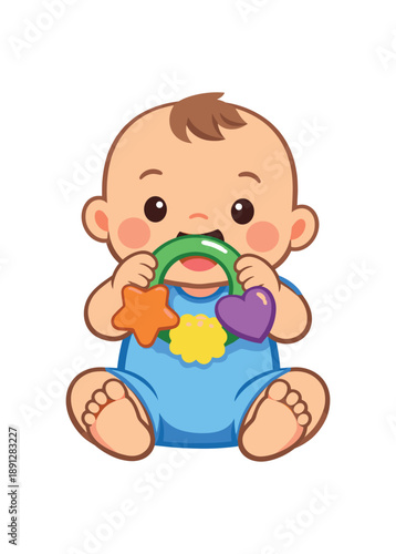colored flat icon vector illustration isolated on white background baby holding teether ring soothing gum time