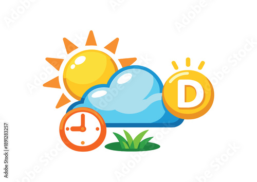 full color flat icon sun and cloud icon outdoor time and vitamin D