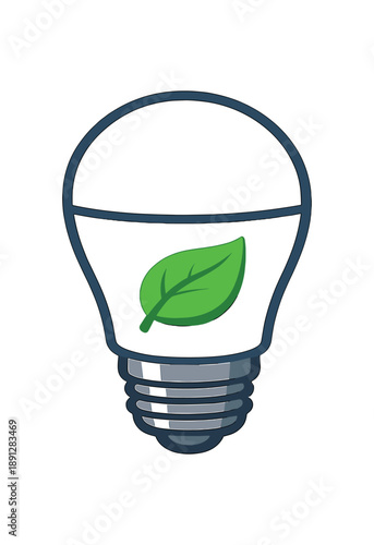 full color flat icon energy efficient LED bulb with leaf symbol
