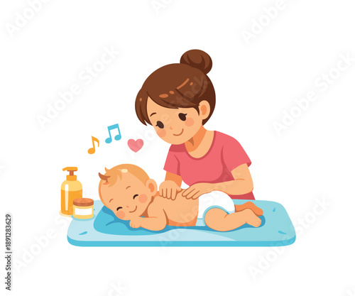 colored flat icon vector illustration isolated on white background baby massage gentle care bonding routine