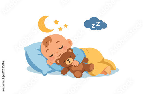 colored flat icon vector illustration isolated on white background baby sleeping with favorite plush toy peaceful night rest