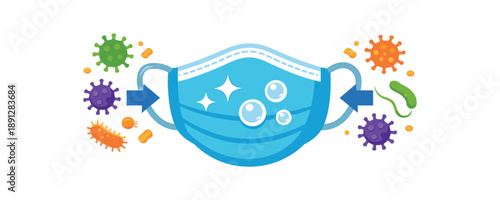 colored flat icon vector illustration isolated on white background simple mask icon with germs outside and clean air inside infection prevention