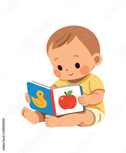 colored flat icon vector illustration isolated on white background baby looking at board book alone quiet independent moment