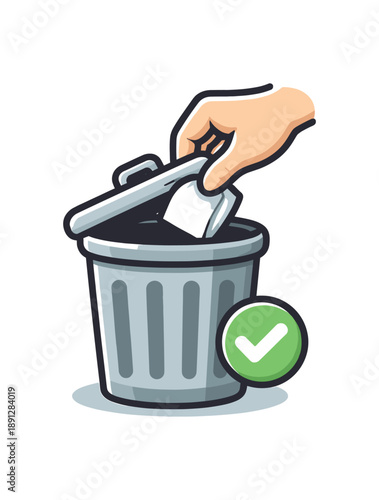 full color flat icon small trash bin with lid discreet disposal