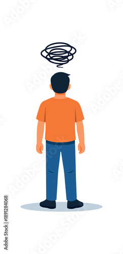 colored flat icon vector illustration isolated on white background person standing between two doorways one light one dark tiny confusion swirl bipolar disorder metaphor