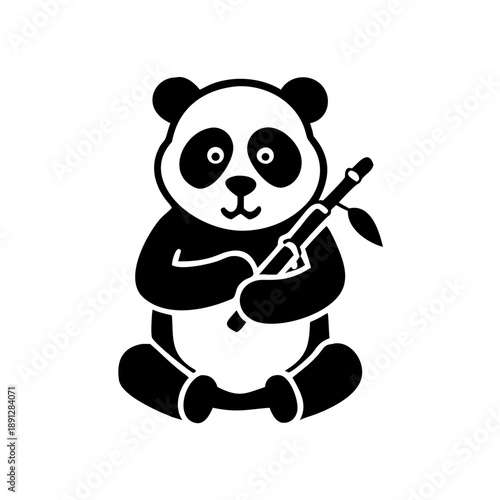  panda holding bamboo mascot icon.