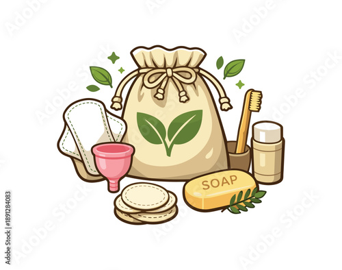 full color flat icon reusable cotton bag for hygiene products eco choice