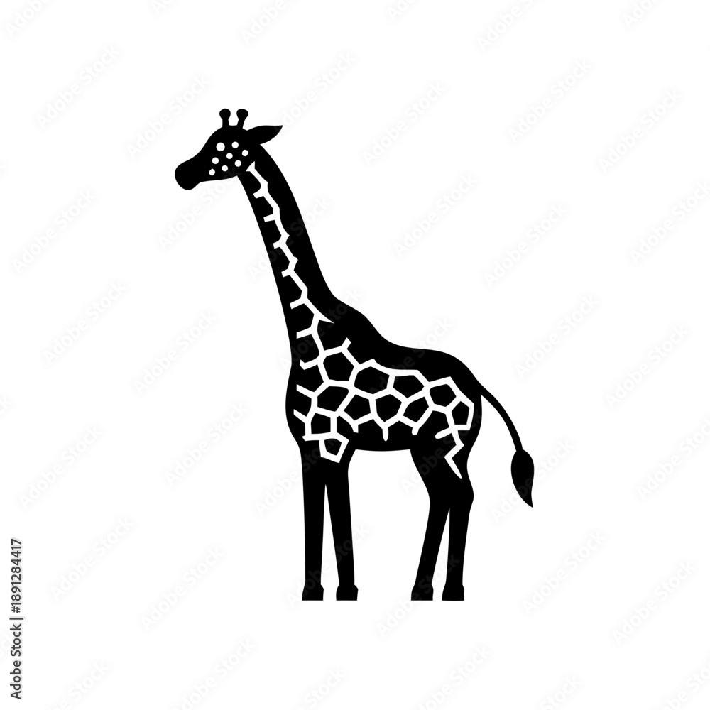 Obraz premium Minimalist black giraffe silhouette, iconic wildlife graphic for nature branding