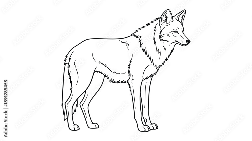 Fototapeta premium Coyote Portrait: A clean, minimalist illustration of a coyote, capturing the wild spirit of the animal, outlined and detailed, ready for any creative project.
