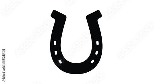 Black horseshoe graphic on a white background simple design silhouette