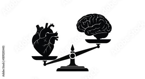 Heart and brain balanced on scales a conceptual representation silhouette