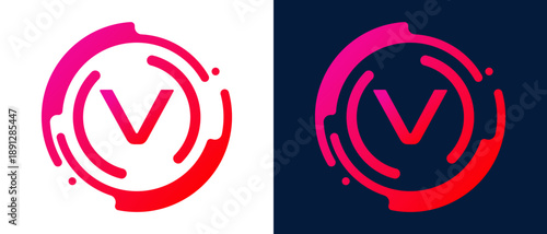 Modern letter “V” logo with circular abstract lines and blue gradient style, representing digital technology