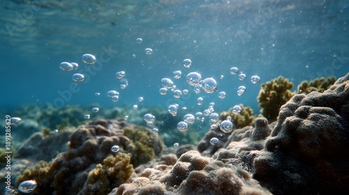 Wallpaper Mural Bubbles ascend from a vibrant coral reef as sunlight filters through clear blue ocean water showcasing marine life s dynamic environment Torontodigital.ca