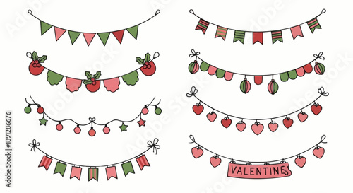 Valentine's day banners with strawberries and hearts on strings festive holiday decorations