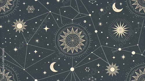 Boho Constellation Print Dark vector background 