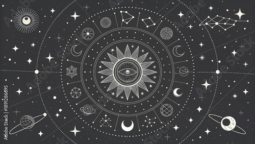 Boho Constellation Print Dark vector background 