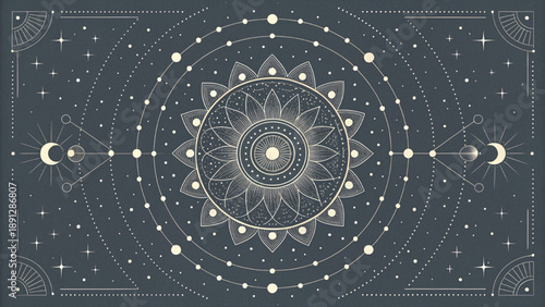 Boho Constellation Print Dark vector background 