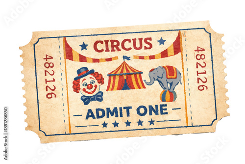 Vintage circus ticket isolated on white background