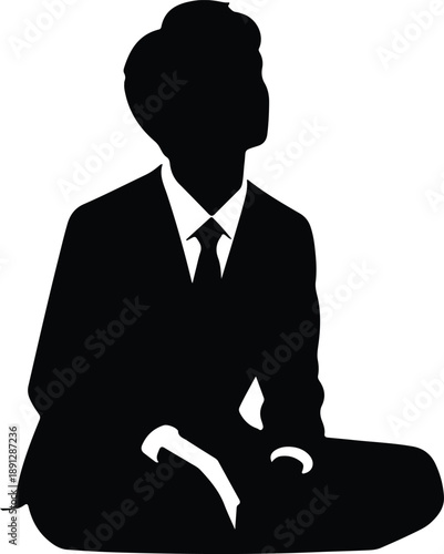 Silhouette elegant businessman in suit sitting cross-legged looking up thoughtfully illustration vector