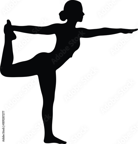 Silhouette elegant woman performing a graceful yoga dancer pose fitness illustration vector