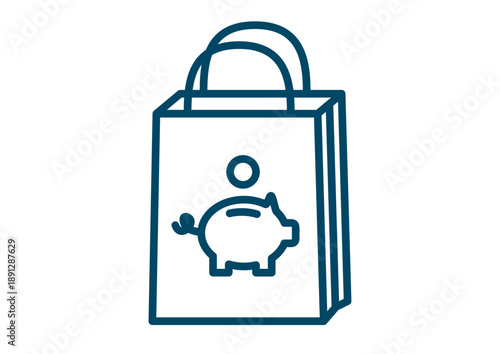Shopping Bag with Piggy Bank Saving Money