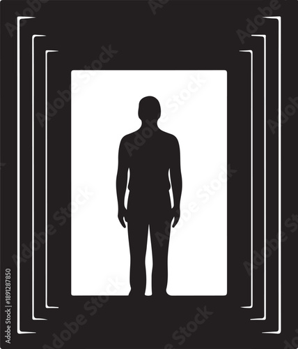 Silhouette of a man in a black and white frame