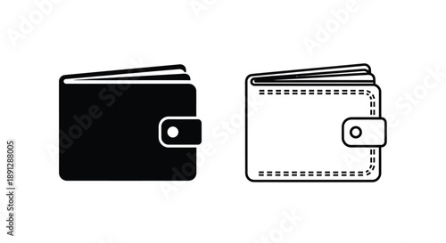 Two wallet icons one open and one closed in black silhouette
