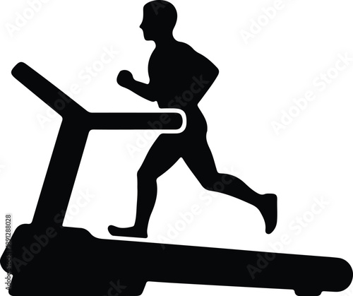Silhouette of a man running on a treadmill for fitness and exercise illustration vector
