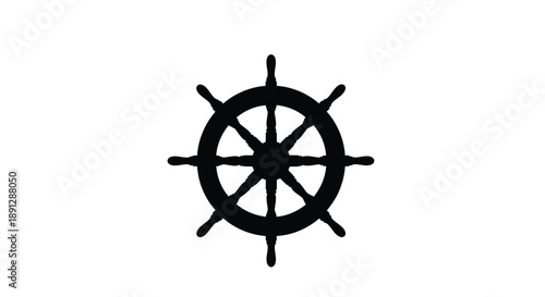 Simple black ship s wheel illustration against a white background silhouette