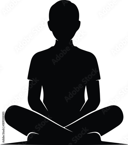 Silhouette of a person meditating in a lotus position illustration vector