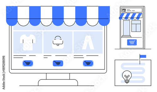 E-commerce concept. E-commerce scenes show shopping carts and storefronts highlighting digital transaction ease. E-commerce platforms revolutionize shopping experiences. technology, online