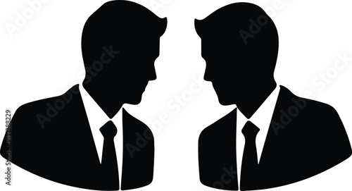 Silhouette of two professional business men facing each other in discussion illustration vector