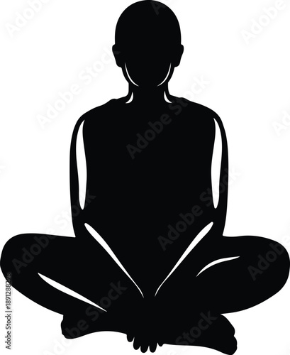 Silhouette peaceful person sitting cross-legged in meditation illustration vector